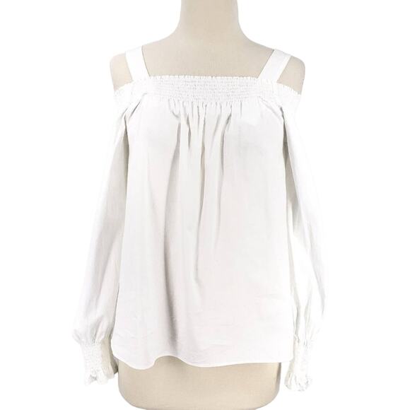 Loft Smocked Off The Shoulder Cotton Blouse Top - Picture 2 of 7